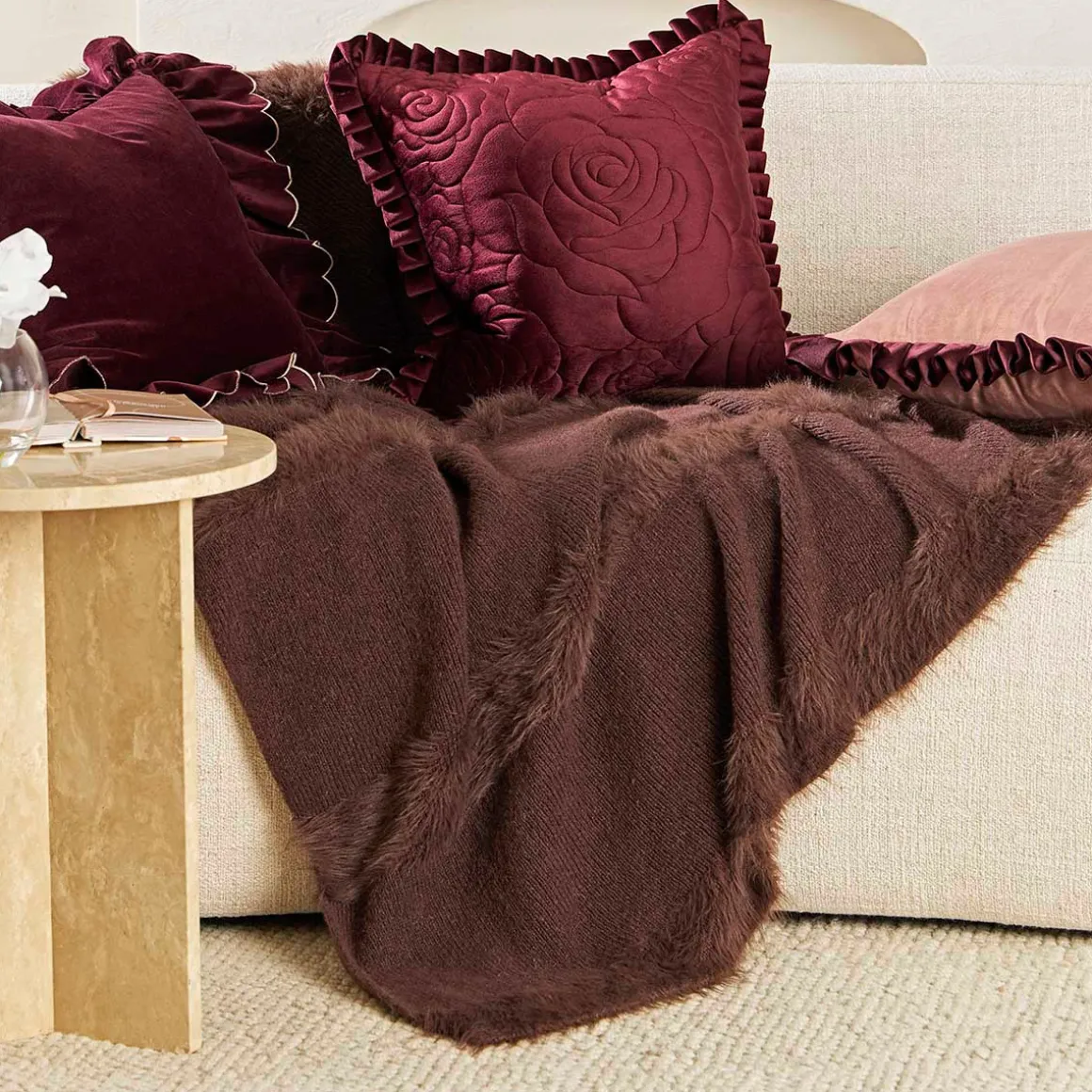 Alara Stripe Knitted Faux Fur Throw