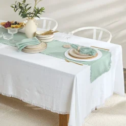 Ashra Jadeite Fringed Cotton Table Runner