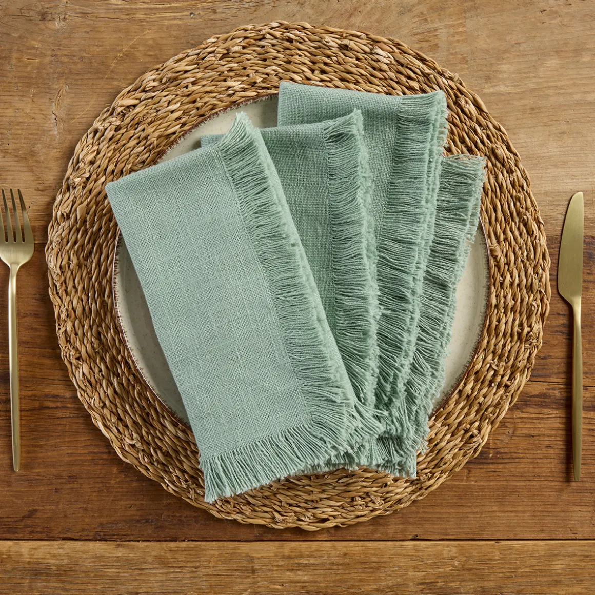 Ashra Jadeite Fringed Napkin Set of 4
