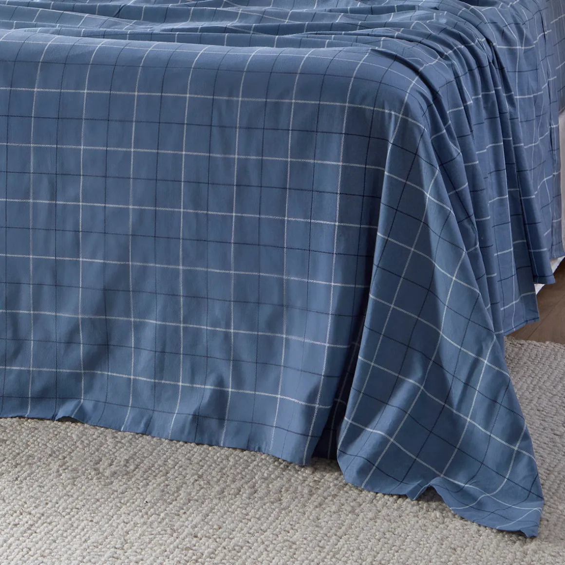 Blue Check Cotton Flannelette Sheet Set
