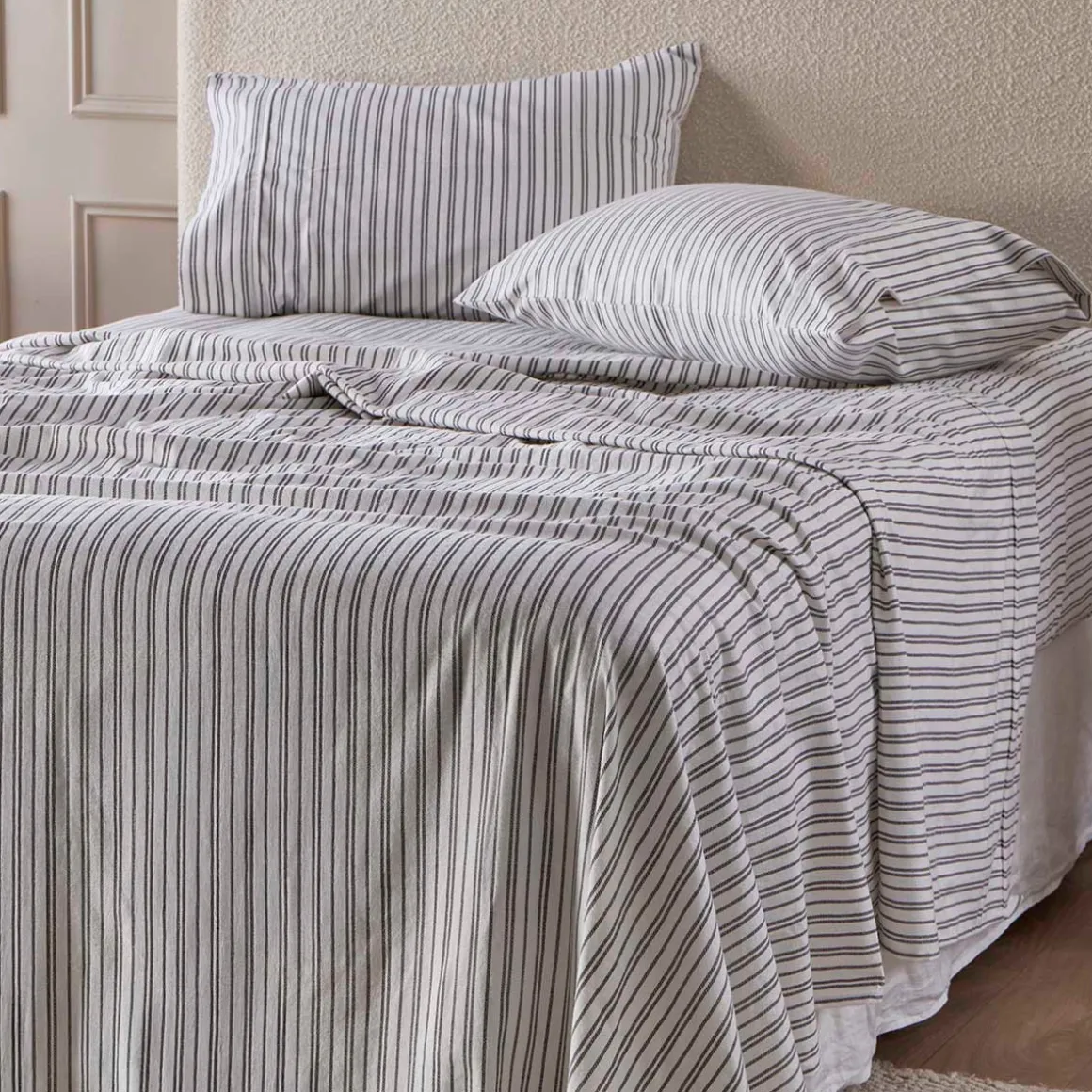 Charcoal Stripe Cotton Flannelette Sheet Set