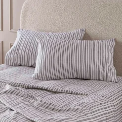 Charcoal Stripe Cotton Flannelette Sheet Set