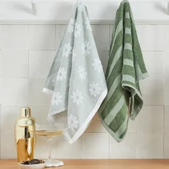 Daisy Green Tea Towel Set of 2