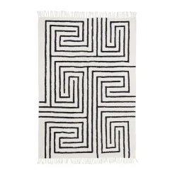Farrah Black Geometric Tufted Cotton Floor Rug