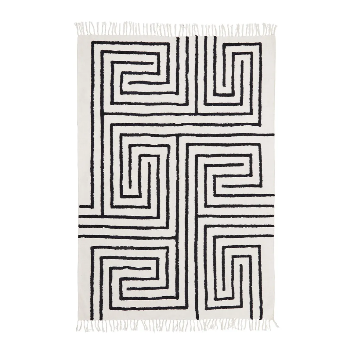 Farrah Black Geometric Tufted Cotton Floor Rug
