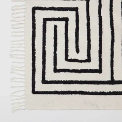 Farrah Black Geometric Tufted Cotton Floor Rug