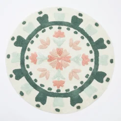 Floral Bloom Sage Green Round Bath Mat
