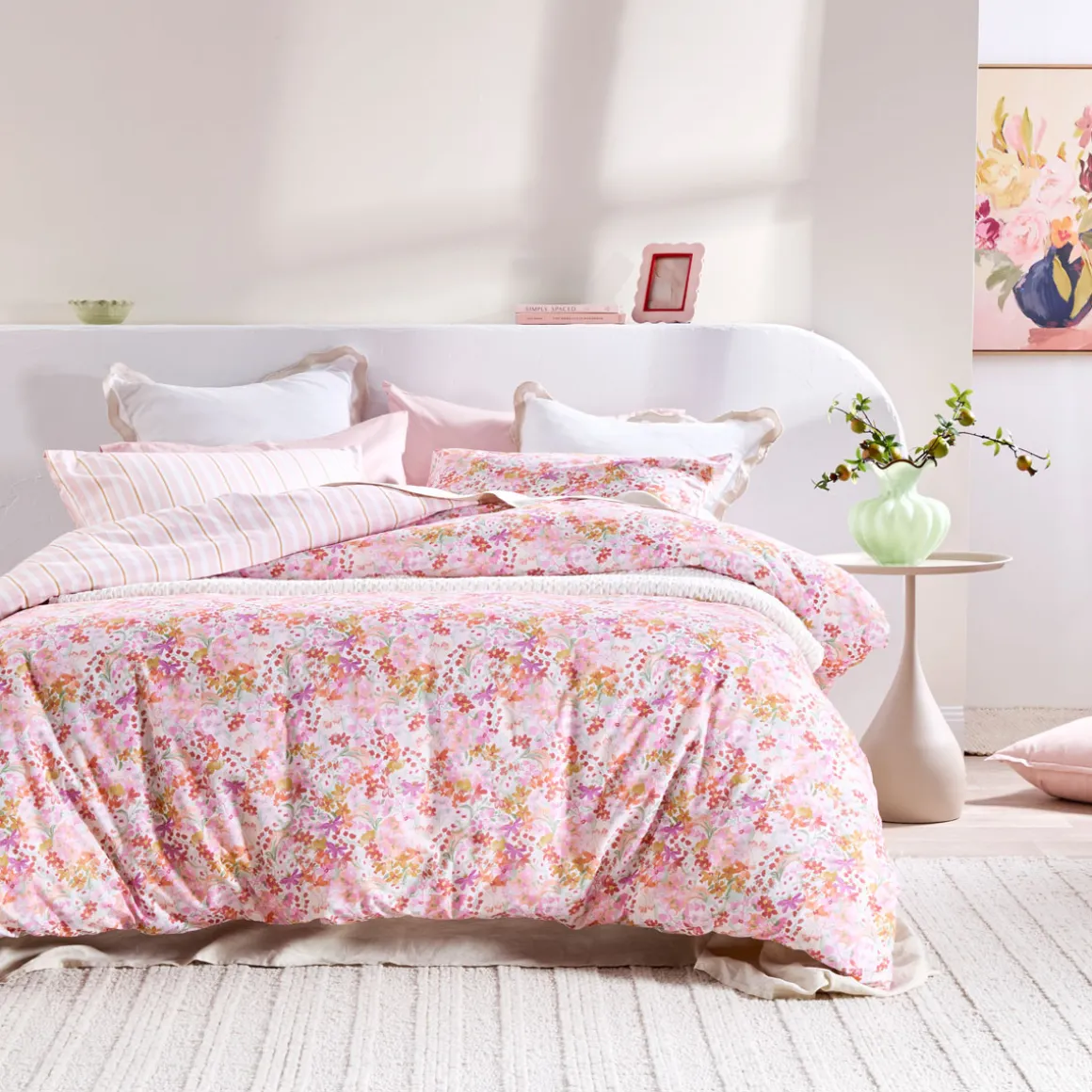 Kaeli Reversible Floral/Stripe Quilt Cover Set