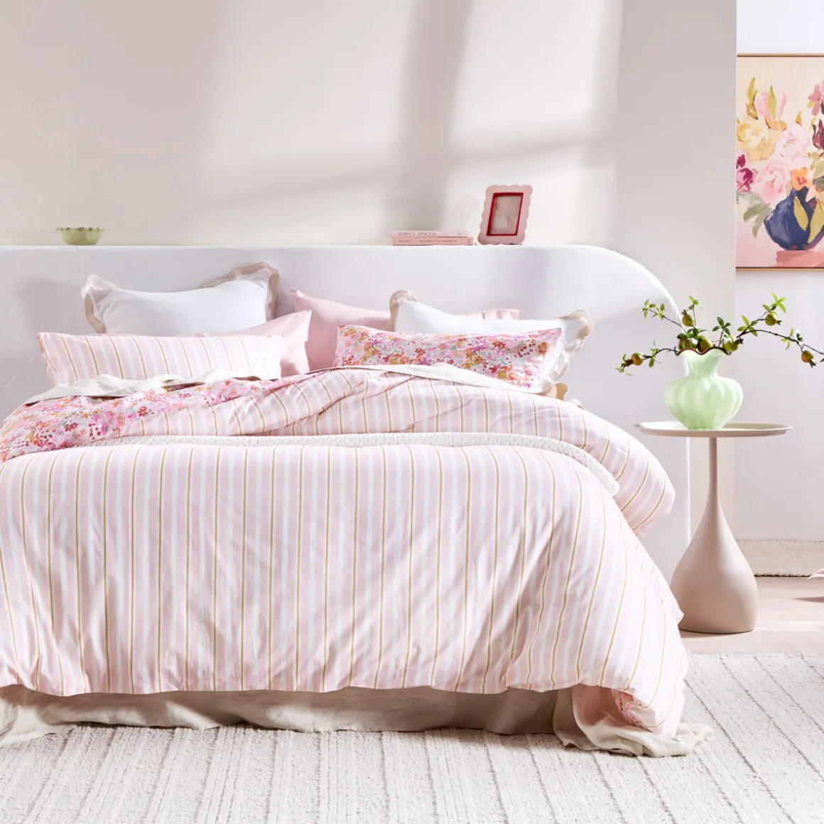 Kaeli Reversible Floral/Stripe Quilt Cover Set