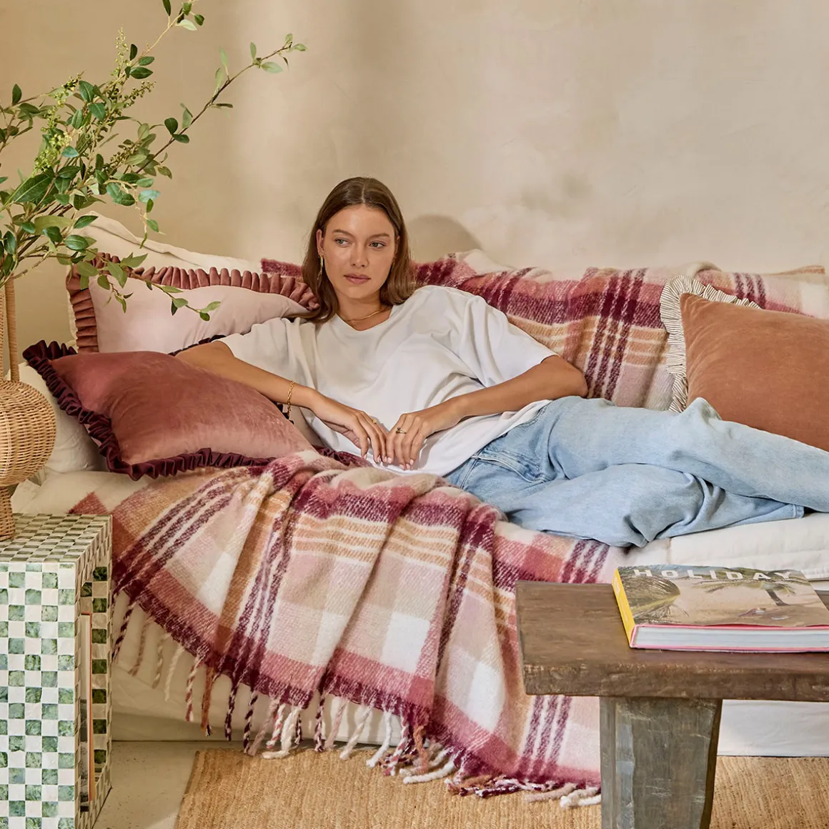 Lexi Check Berry Extra Large Throw