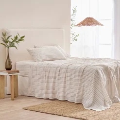 Linen Cotton Stripe Flat Sheet