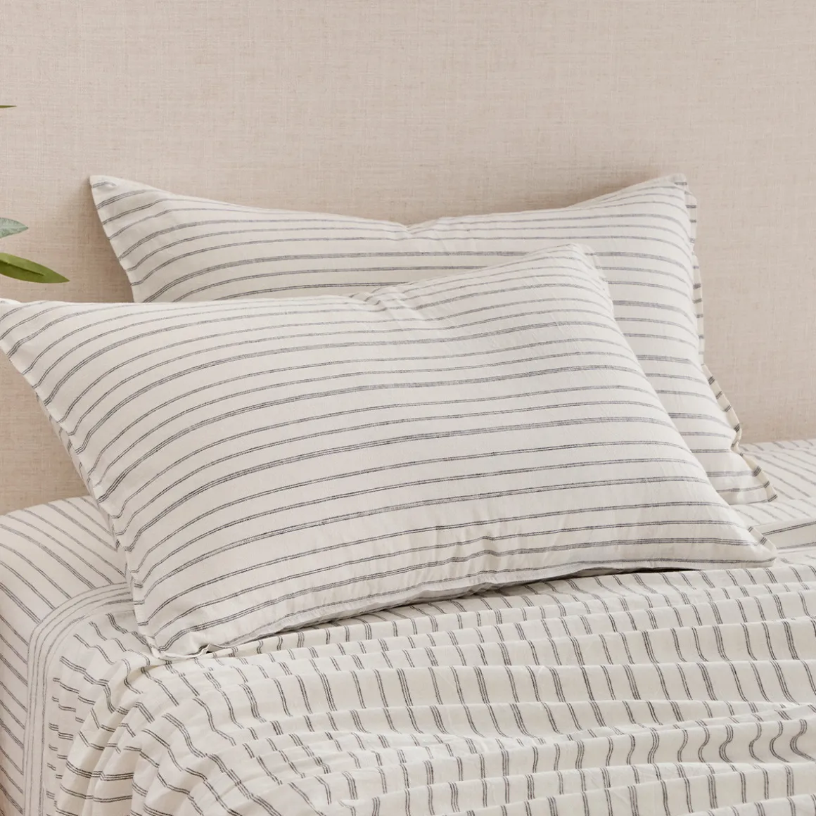 Linen Cotton Stripe Standard Pillowcase Pair