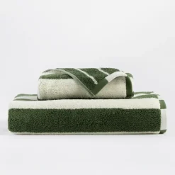 Maverick Green Reversible Stripe Towel Range