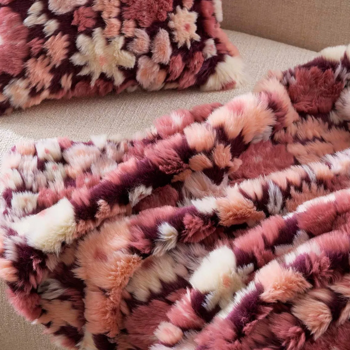 Mila Floral Faux Fur Jacquard Throw
