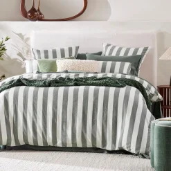 Milah Green Stripe Quilt Cover Set
