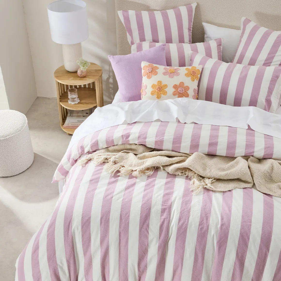 Milah Mauve Stripe Quilt Cover Set