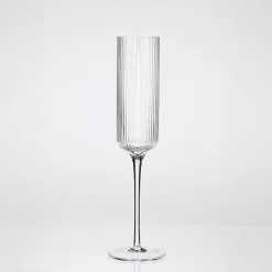 Mila Ribbed Champagne Crystal Glass Flute Set of 4