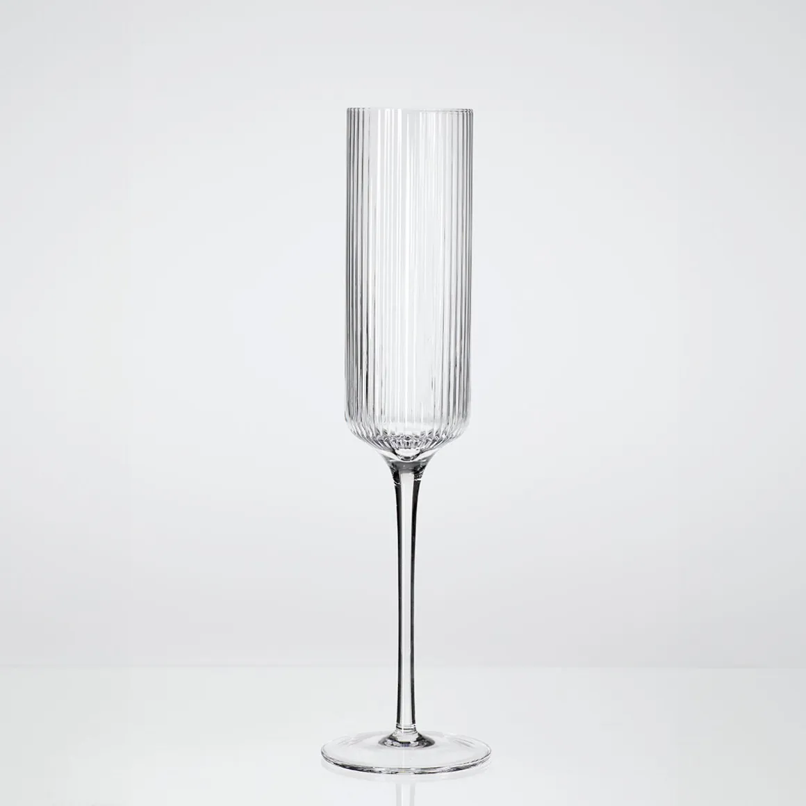 Mila Ribbed Champagne Crystal Glass Flute Set of 4