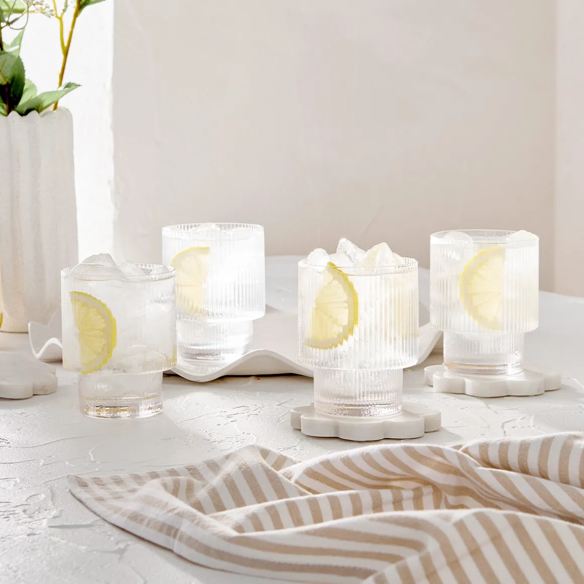 Mila Ribbed Clear Tumbler Glass Set of 4
