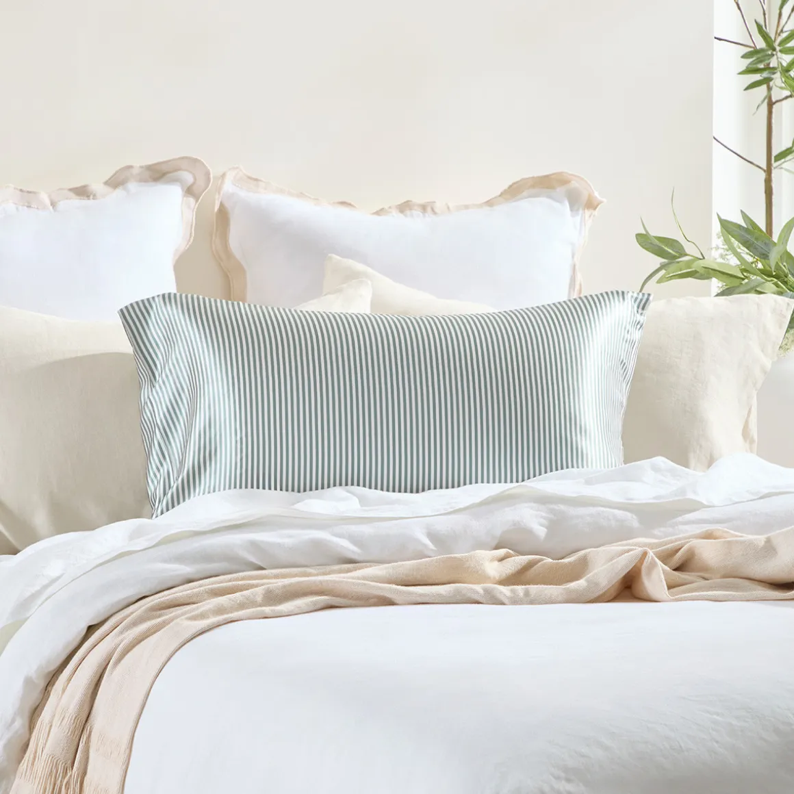 Mulberry Silk Green Striped Pillowcase