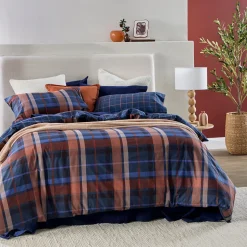 Navy Check Reversible Flannelette Quilt Cover Set