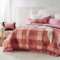 Pink Check Reversible Flannelette Quilt Cover Set