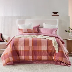 Pink Check Reversible Flannelette Quilt Cover Set