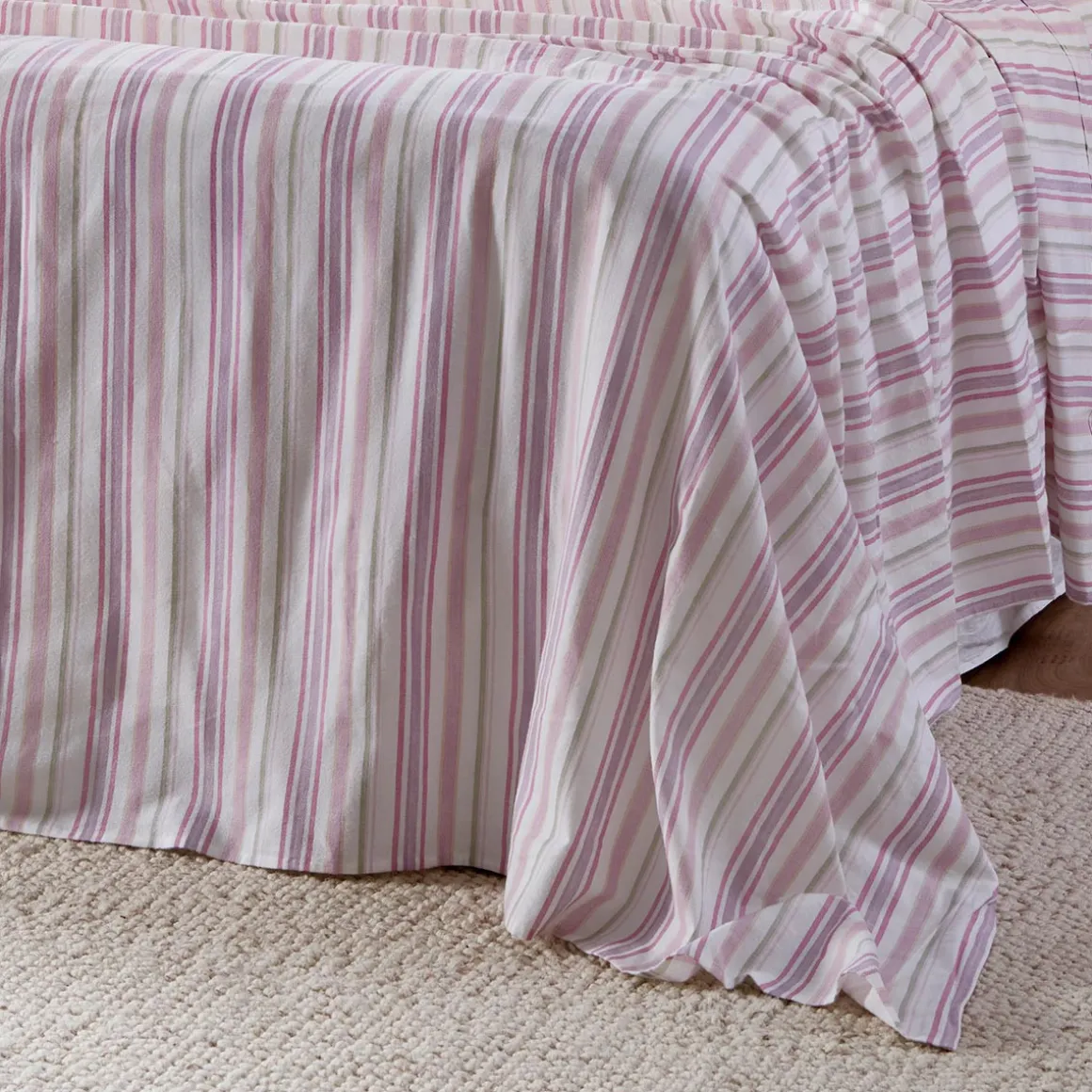 Pink Stripe Cotton Flannelette Sheet Set