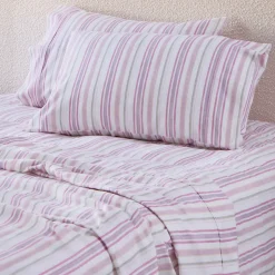 Pink Stripe Cotton Flannelette Sheet Set