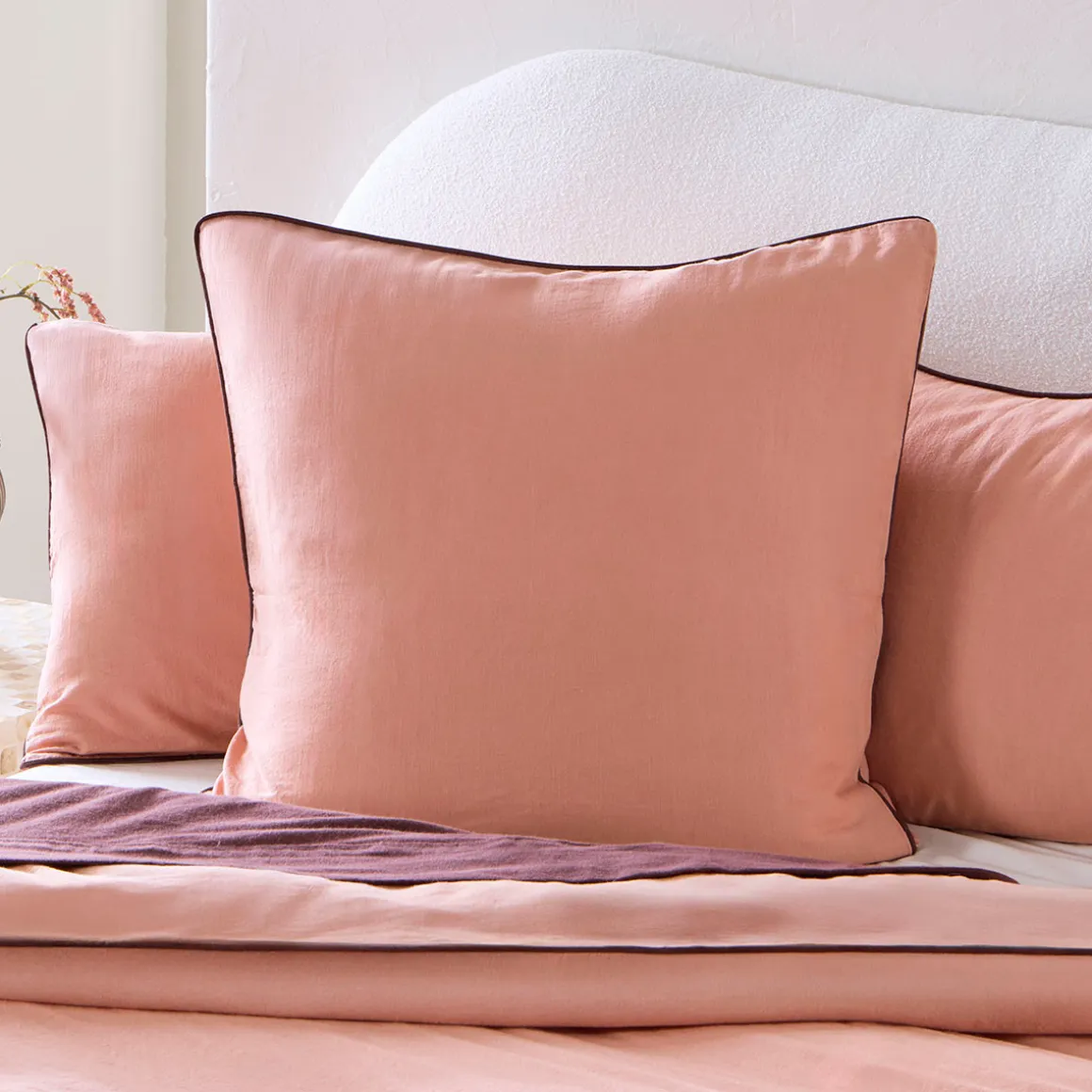 Piped Washed Linen Look Tan European Pillowcase
