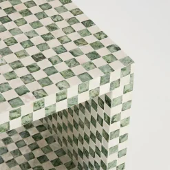 Soho Green Capiz Check Side Table
