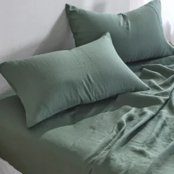 Washed Linen Dark Green Standard Pillowcase Pair