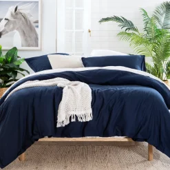 Washed Linen Look Navy European Pillowcase