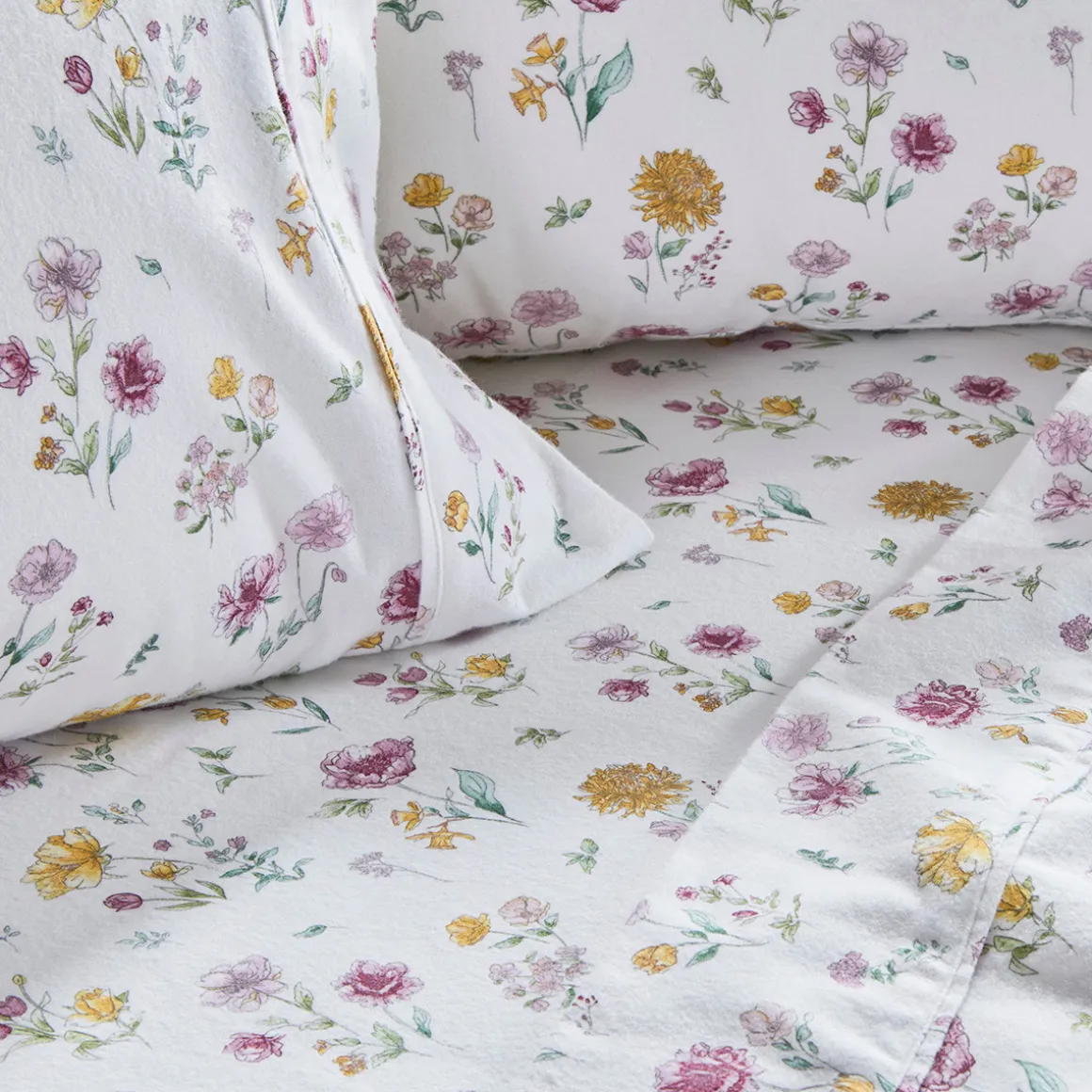 White Floral Cotton Flannelette Sheet Set
